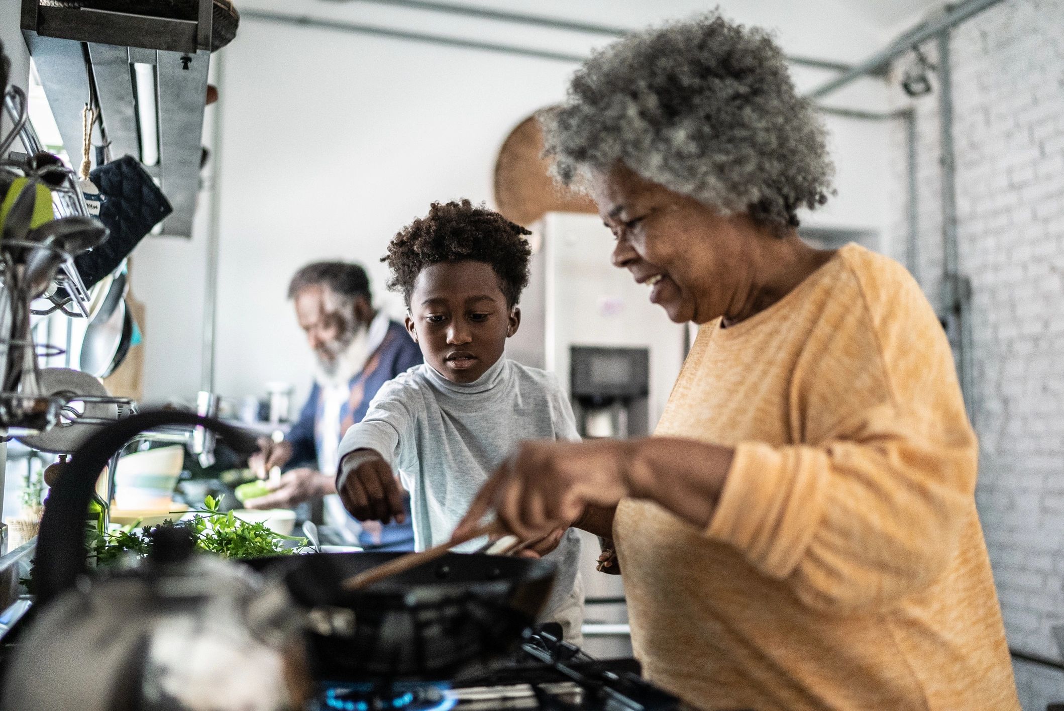 Satisfied customer preparing food at home
