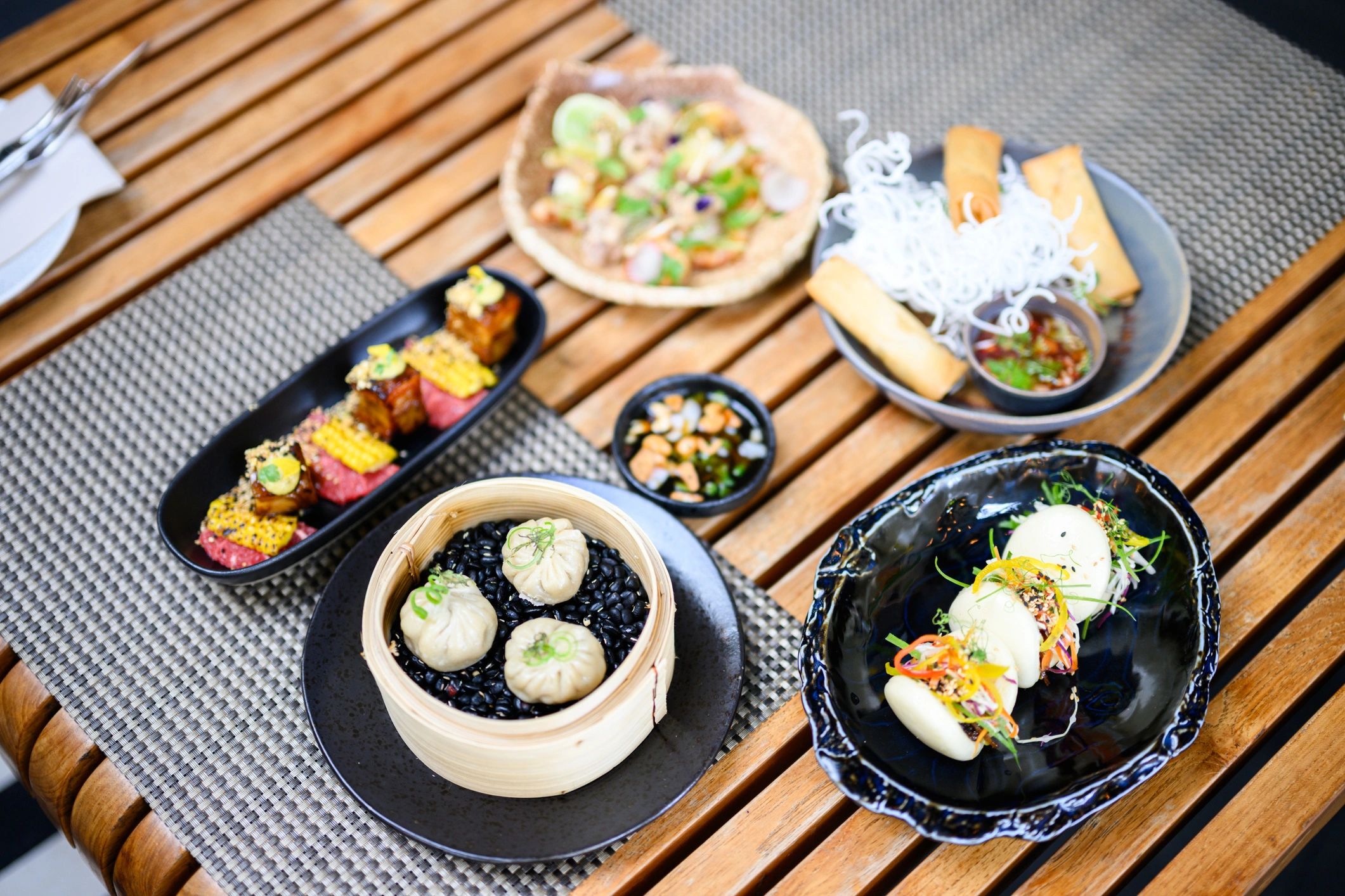 Prepared plated meals presented for delivery and dining